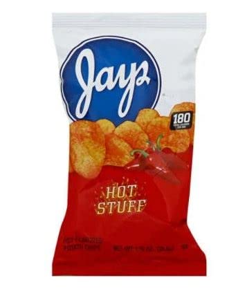 Munchie Box Jay's Hot Stuff Potato Chips an Iconic Chicago Style taste (Pack of ( 56 ) 1.25 Oz Bags)