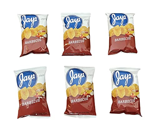 Jay's Barbecue Potato Chips Chicago - Style taste Munchie Box Pack 1.25 Oz Bags (Pack of ( 6 ) 1.25 Oz Bags)