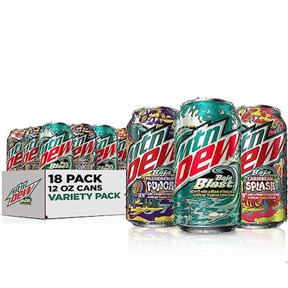 MTN DEW Baja Tropics 3 Flavor Variety Pack, 12oz Cans, (18 Pack), Limited-Time Only