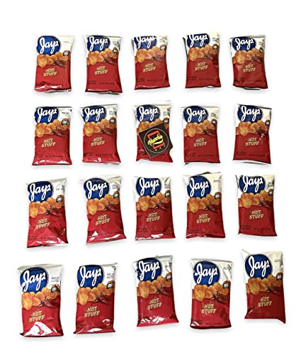 Munchie Box Jay's Hot Stuff Potato Chips an Iconic Chicago Style taste (Pack of ( 20 ) 1.25 Oz Bags)