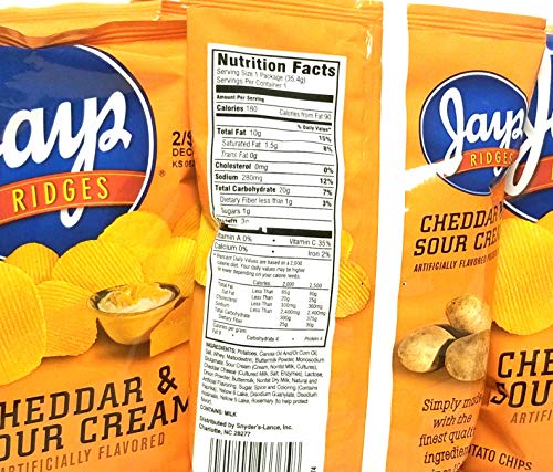 JAY'S Cheddar and Sour Cream Ridges Potato Chips 5 1.25 oz bags