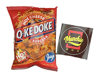 JAY'S O'KE DOKE Popcorn - Munchie Box Bundle Cheese & Hot Cheese .625 oz bags (Pack of ( 5 ) .625 Oz Bags Hot Cheese)