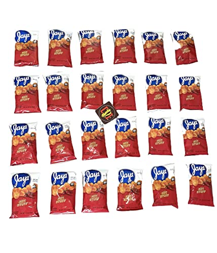 Munchie Box Jay's Hot Stuff Potato Chips an Iconic Chicago Style taste (Pack of ( 24 ) 1.25 Oz Bags)