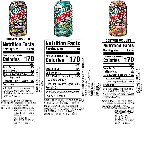 MTN DEW Baja Tropics 3 Flavor Variety Pack, 12oz Cans, (18 Pack), Limited-Time Only