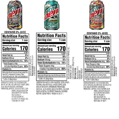 MTN DEW Baja Tropics 3 Flavor Variety Pack, 12oz Cans, (18 Pack), Limited-Time Only