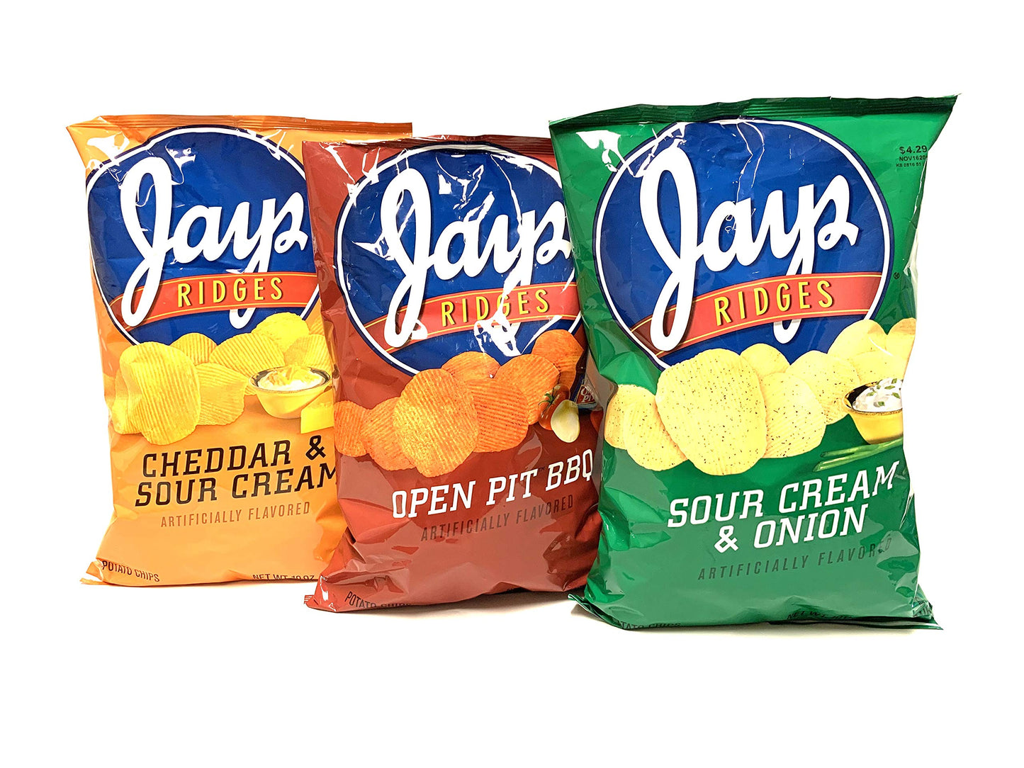 JAY'S BIG BAGS Open Pitt BBQ Cheddar & Sour Cream & Onion Chips 3 Pack 10oz bags